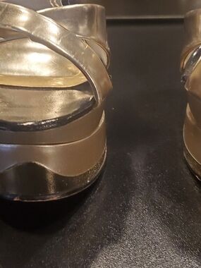 KAYLEEN By Los Angeles Metallic Gold Platform Heels